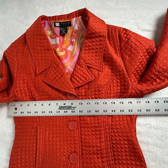 Carole Little Womens Silk Quilted Blazer Small Orange Lined 3/4 Sleeve Buttons - Picture 6 of 8